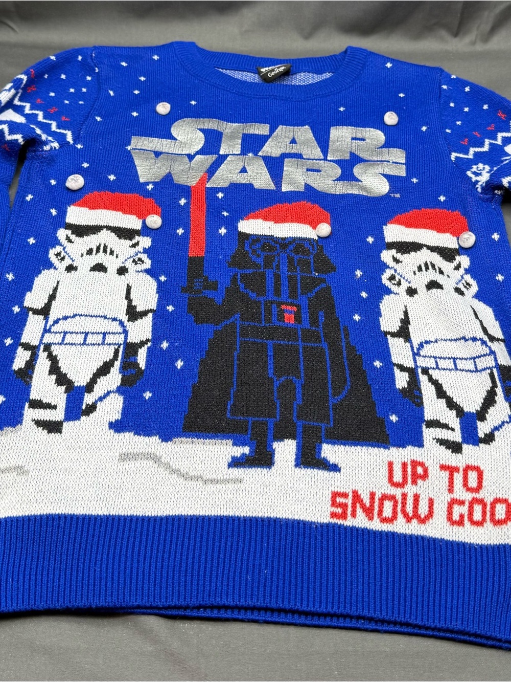 Star Wars Blue/White/Red/Black Holiday sweater with Darth Vader & Stormtroopers